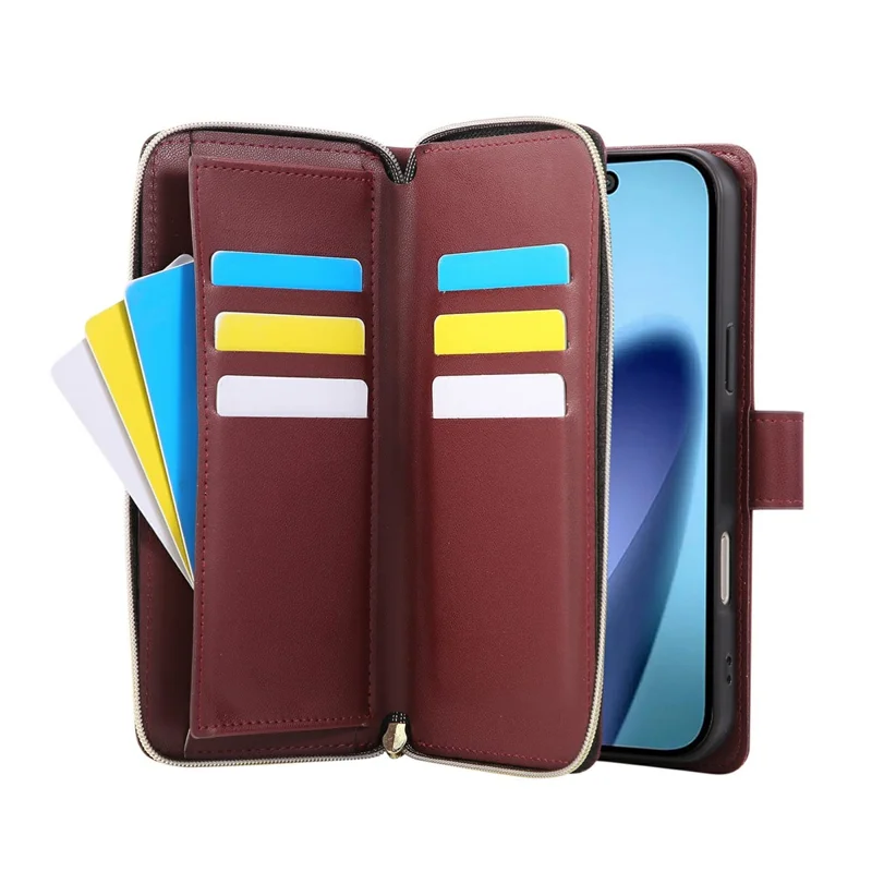 For iPhone 17 Air Case Zipper Wallet Rhombus PU Leather Crossbody Phone Cover - Wine Red