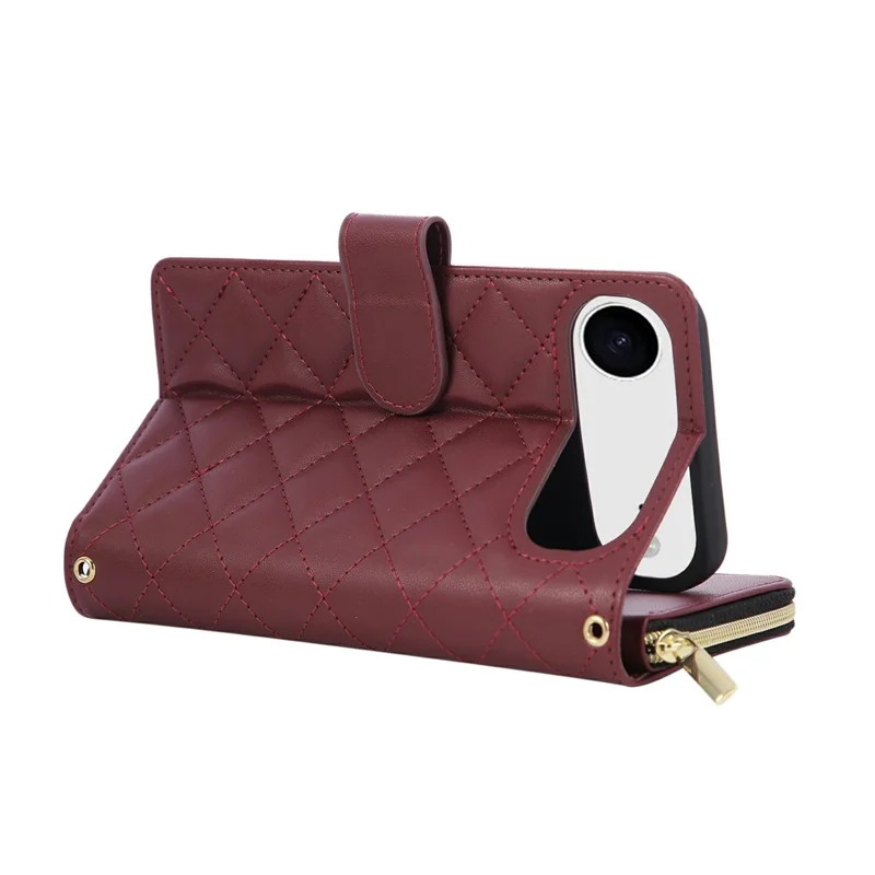 For iPhone 17 Air Case Zipper Wallet Rhombus PU Leather Crossbody Phone Cover - Wine Red