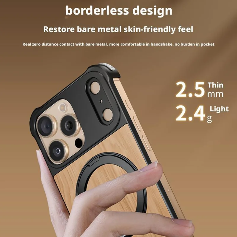 Pour iPhone 16 Pro Max Étui Magnétique Borderless Noyer + Béquille Métallique Coque de Téléphone - Grain de Bois Profond