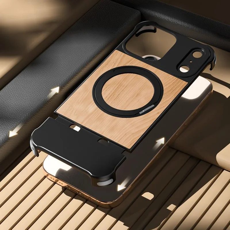 Pour iPhone 16 Pro Max Étui Magnétique Borderless Noyer + Béquille Métallique Coque de Téléphone - Grain de Bois Profond