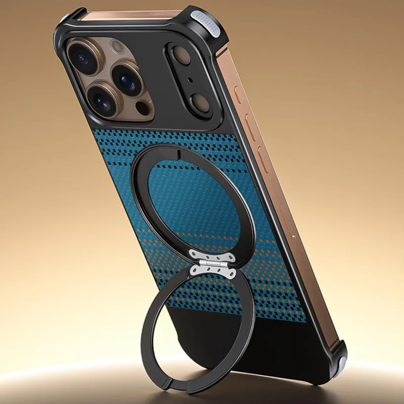 Für iPhone 16 Pro Max Magnetische Hülle Rahmenlos Karbonfaser-Textur PU Metall Handyhülle mit Ständer - Mondaufgang