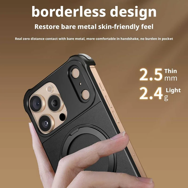 For iPhone 13 Pro Max Magnetic Case with Kickstand Borderless PU + Metal Drop Proof Phone Back Cover - Black