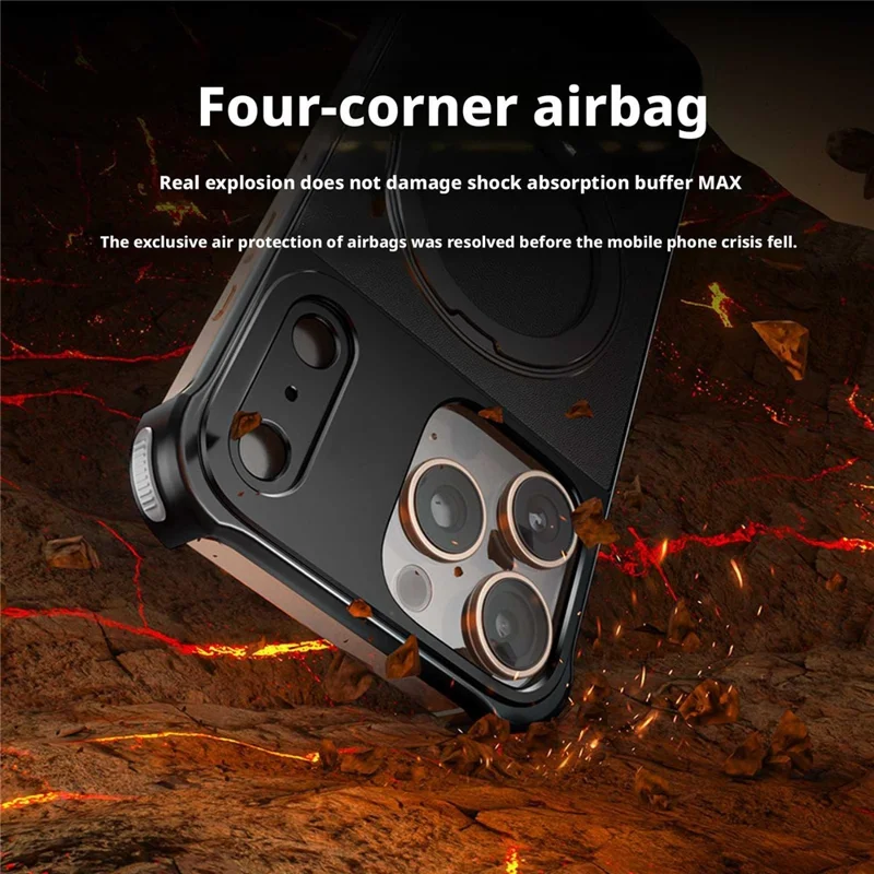 For iPhone 13 Pro Max Magnetic Case with Kickstand Borderless PU + Metal Drop Proof Phone Back Cover - Black