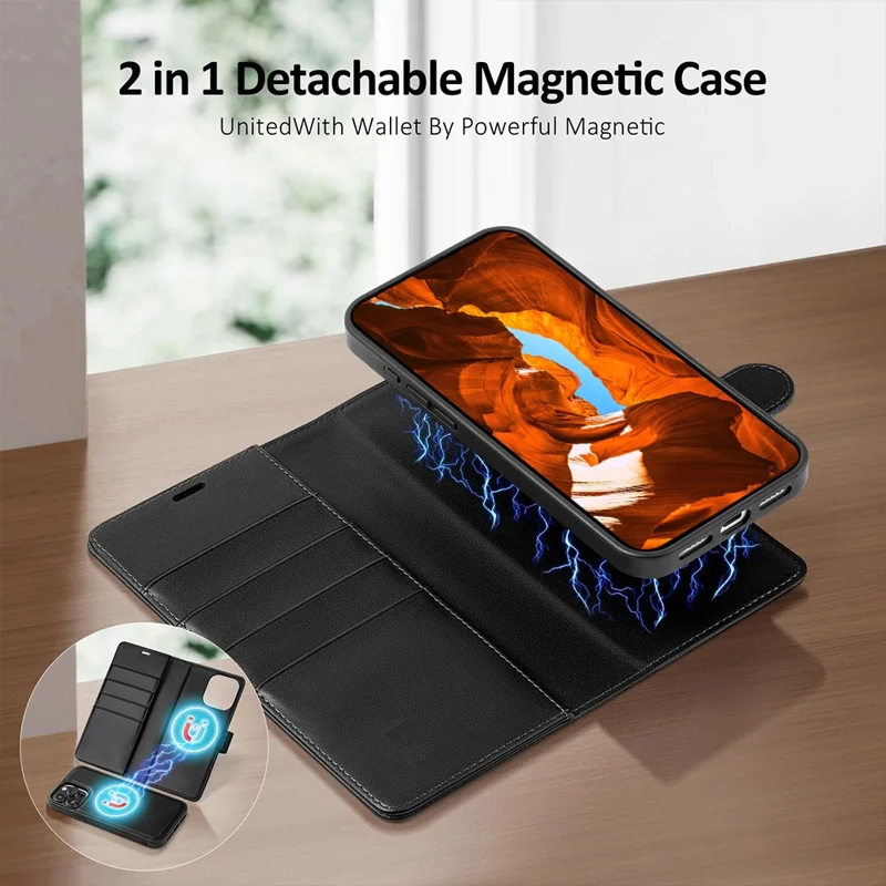 Bulk Purchasing For iPhone 15 Plus Wallet Case Compatible with MagSafe Detachable Leather Flip Phone Cover - Black