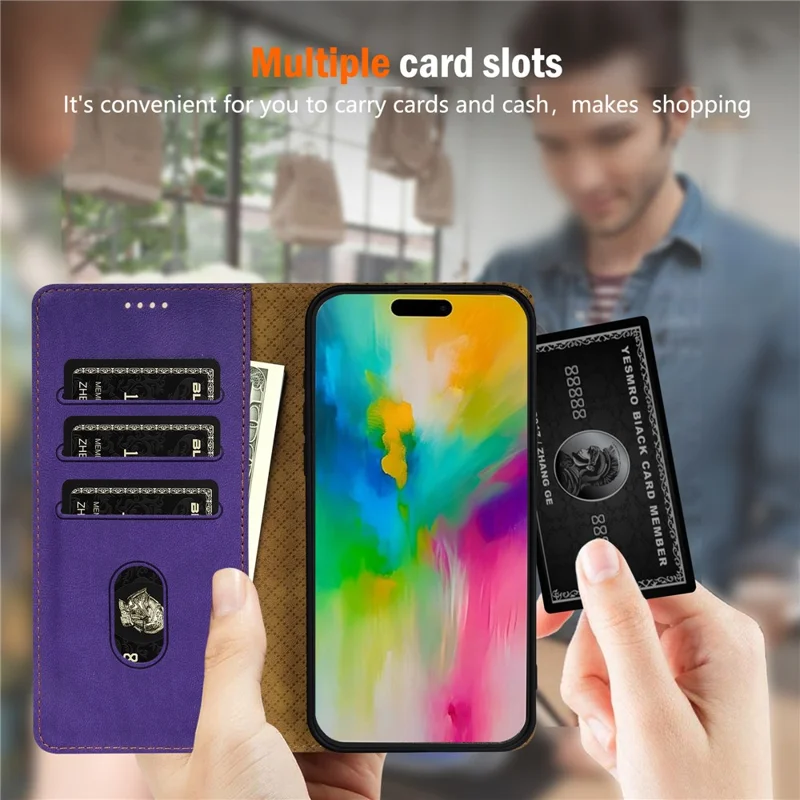 N.BEKUS CSJ-001 Custodia a portafoglio in pelle per iPhone 17 con supporto - Viola