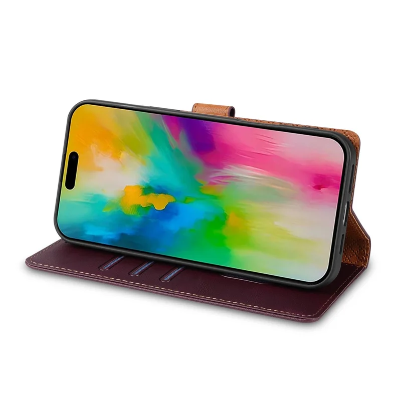 N.BEKUS CSJ-001 Custodia Portafoglio in Pelle PU con Supporto per iPhone 17 Pro Max - Rosso Vino