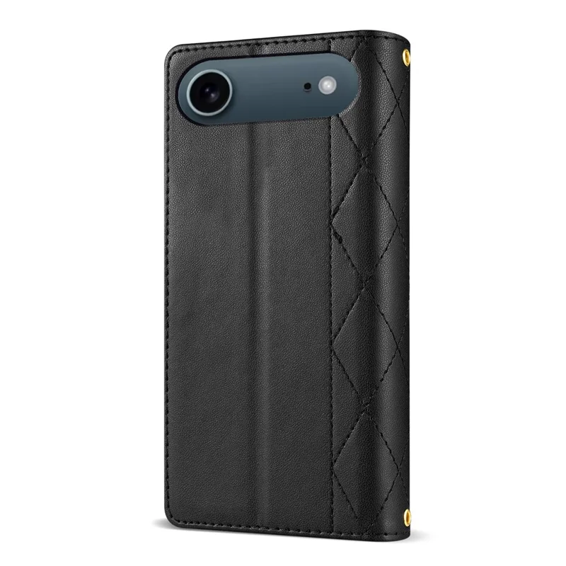 Für iPhone 17 Air Case Rhombus Stepplederhülle mit Geldbörse und Lang- / Kurzriemen - Schwarz