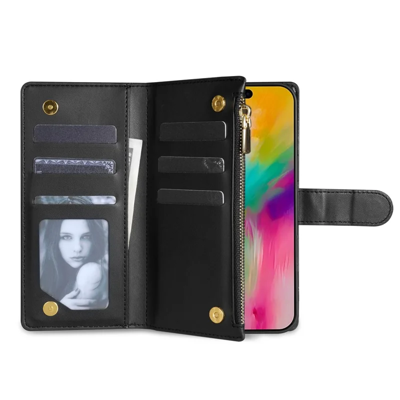 Für iPhone 17 Air Case Rhombus Stepplederhülle mit Geldbörse und Lang- / Kurzriemen - Schwarz