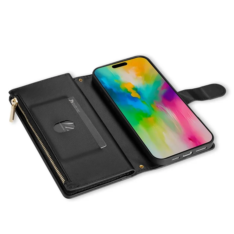 Für iPhone 17 Air Case Rhombus Stepplederhülle mit Geldbörse und Lang- / Kurzriemen - Schwarz