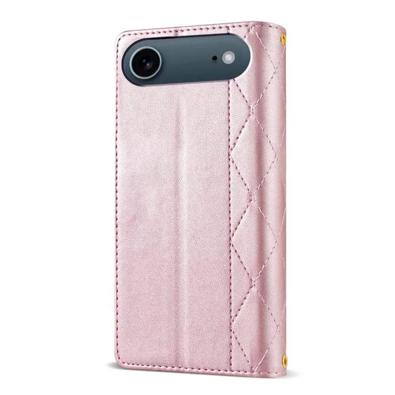 For iPhone Air Case Rhombus Stitching Leather Wallet Phone Cover with Long  /  Short Strap - Rose Gold