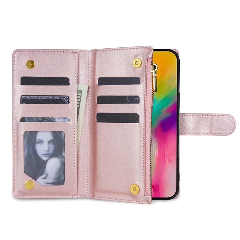 For iPhone Air Case Rhombus Stitching Leather Wallet Phone Cover with Long  /  Short Strap - Rose Gold