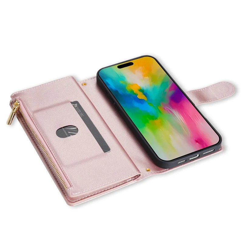 For iPhone Air Case Rhombus Stitching Leather Wallet Phone Cover with Long  /  Short Strap - Rose Gold
