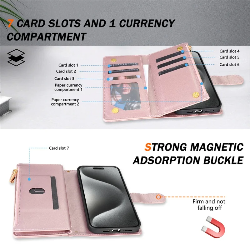 For iPhone Air Case Rhombus Stitching Leather Wallet Phone Cover with Long  /  Short Strap - Rose Gold