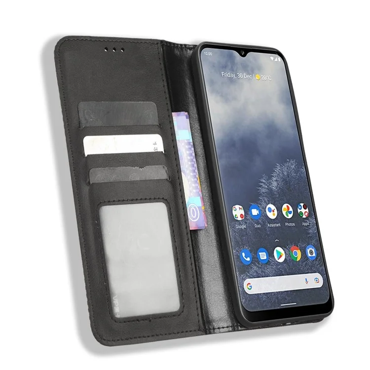 Für Nokia G60 5G Retro Textur Geprägtes Muster PU Leder Hülle Wallet Stand Magnetic Auto-absorbed Telefonabdeckung - Schwarz