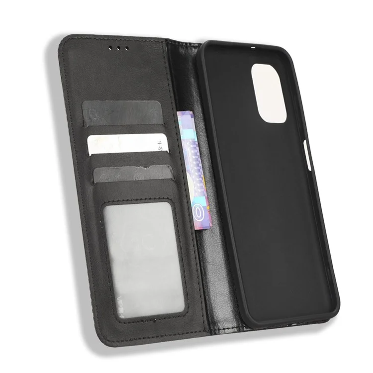 Für Nokia G60 5G Retro Textur Geprägtes Muster PU Leder Hülle Wallet Stand Magnetic Auto-absorbed Telefonabdeckung - Schwarz