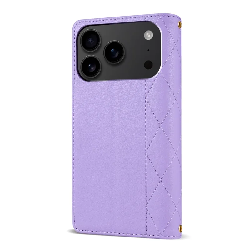 Cover per iPhone 17 Pro Custodia a Rombi in Pelle con Portafoglio e Cinturino Lungo / Corto - Viola Chiaro