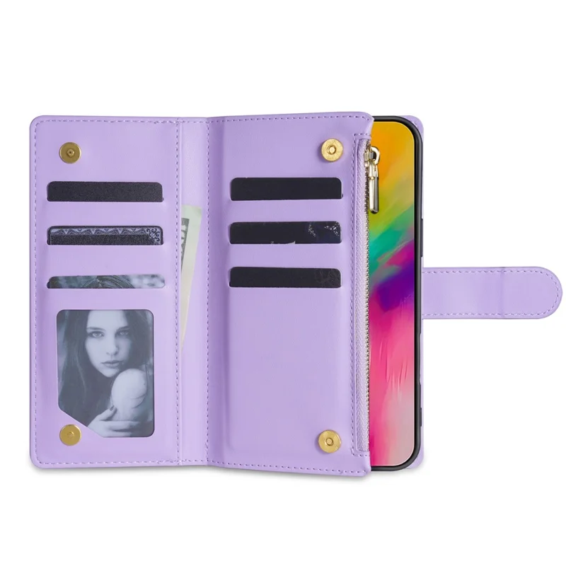 Cover per iPhone 17 Pro Custodia a Rombi in Pelle con Portafoglio e Cinturino Lungo / Corto - Viola Chiaro