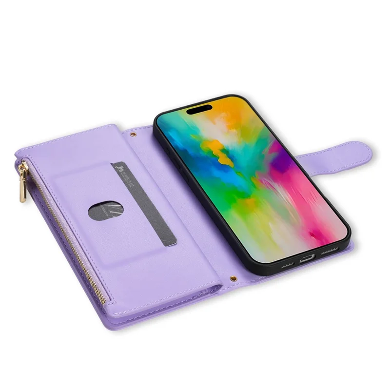 Cover per iPhone 17 Pro Custodia a Rombi in Pelle con Portafoglio e Cinturino Lungo / Corto - Viola Chiaro