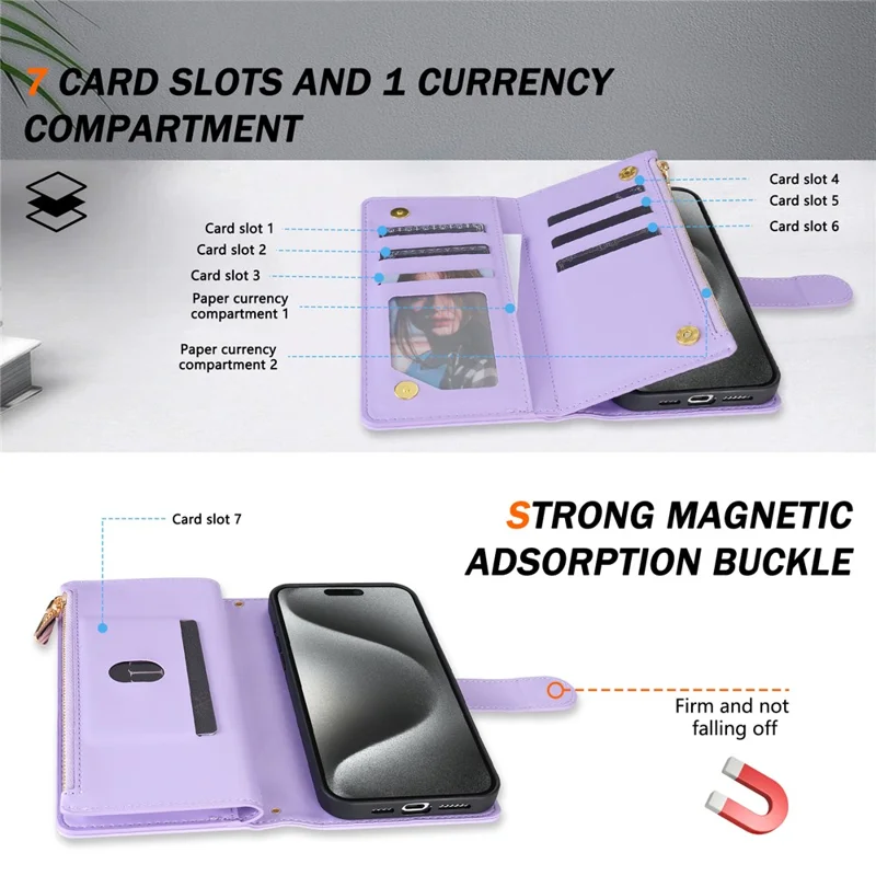Cover per iPhone 17 Pro Custodia a Rombi in Pelle con Portafoglio e Cinturino Lungo / Corto - Viola Chiaro