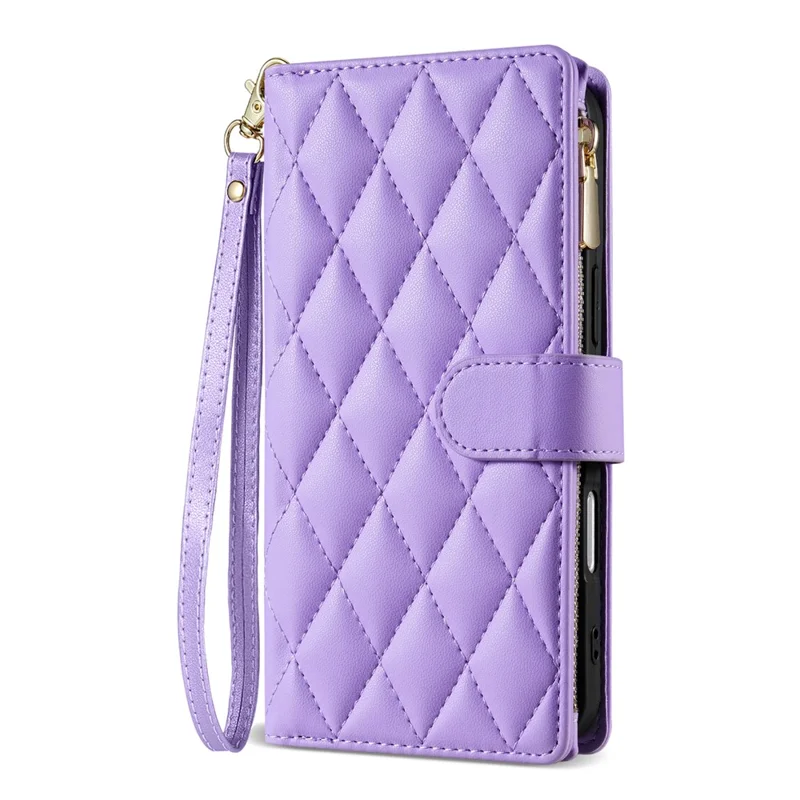 Cover per iPhone 17 Pro Custodia a Rombi in Pelle con Portafoglio e Cinturino Lungo / Corto - Viola Chiaro