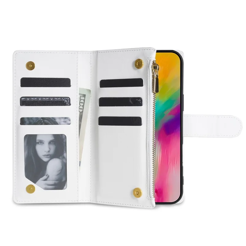For iPhone 18 Pro Max / 17 Pro Max Case Rhombus Stitching Leather Wallet Phone Cover with Long  /  Short Strap - White