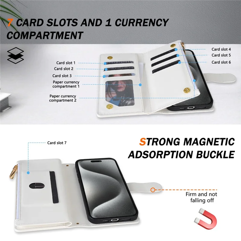 For iPhone 18 Pro Max / 17 Pro Max Case Rhombus Stitching Leather Wallet Phone Cover with Long  /  Short Strap - White