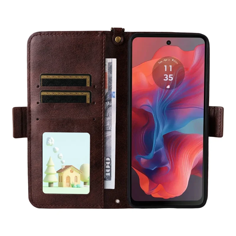 Étui en cuir pour Motorola Moto G04s 4G / G04 4G / G24 4G / E14 4G avec fermeture magnétique, support portefeuille et bandoulière - Marron