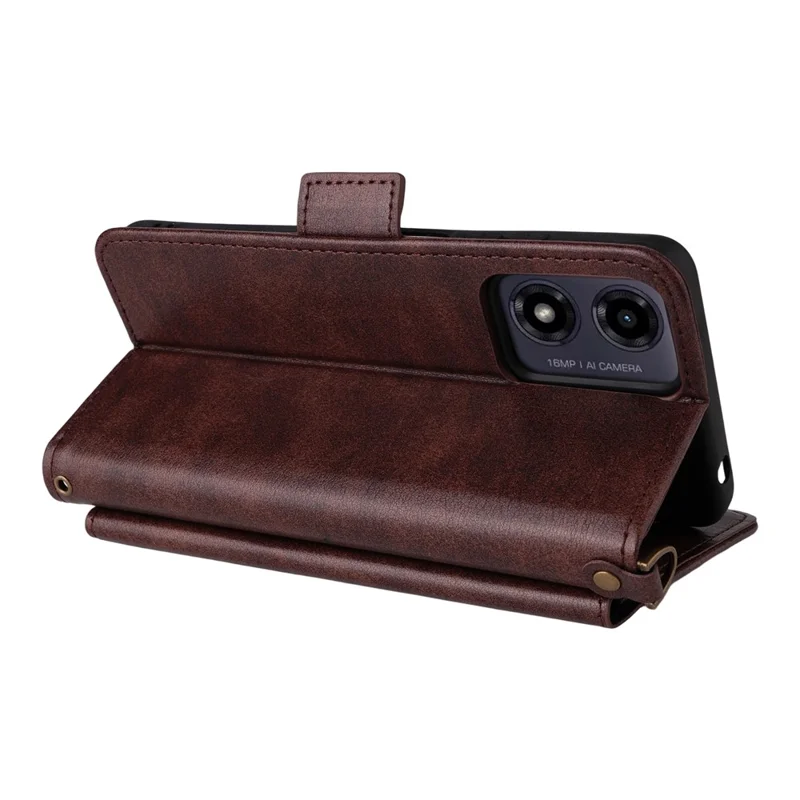 Étui en cuir pour Motorola Moto G04s 4G / G04 4G / G24 4G / E14 4G avec fermeture magnétique, support portefeuille et bandoulière - Marron