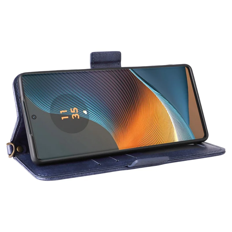 Funda de cuero para Motorola Edge 50 Fusion 5G con cierre magnético, soporte tipo cartera y correa bandolera - Azul