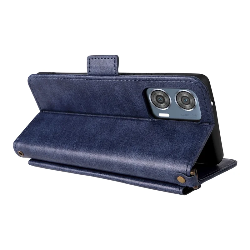 Funda de cuero para Motorola Edge 50 Fusion 5G con cierre magnético, soporte tipo cartera y correa bandolera - Azul