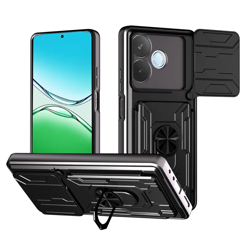 For Oppo A5 Pro 5G (Global) Case PC + TPU Kickstand Phone Back Cover with Camera Slider - Black