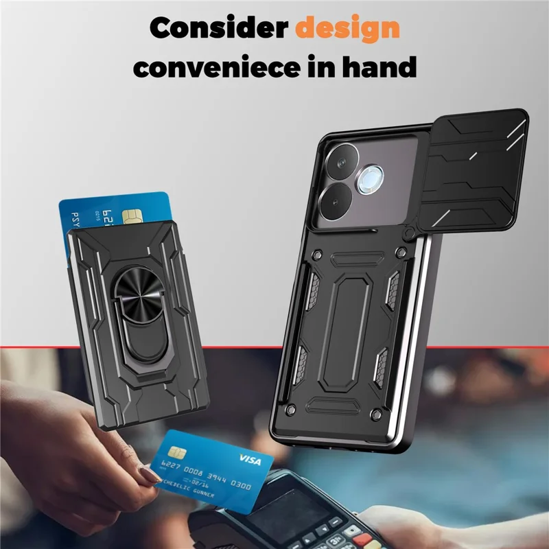 For Oppo A5 Pro 5G (Global) Case PC + TPU Kickstand Phone Back Cover with Camera Slider - Black