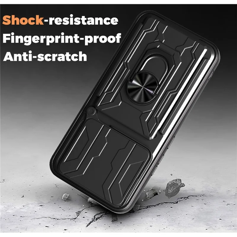 For Oppo A5 Pro 5G (Global) Case PC + TPU Kickstand Phone Back Cover with Camera Slider - Black