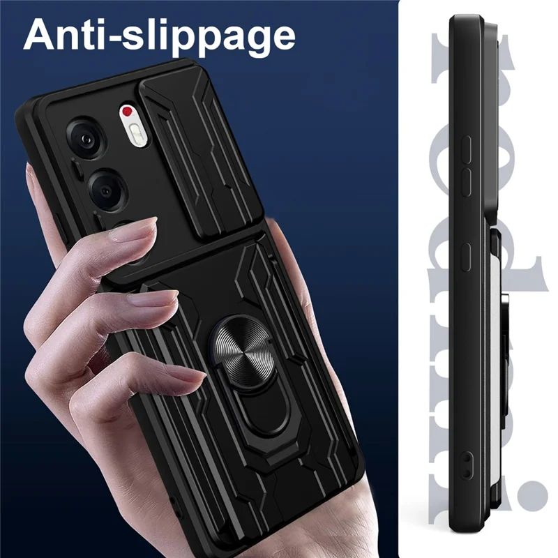For TECNO Camon 40 Pro 5G Case PC + TPU Kickstand Phone Back Cover with Camera Slider - Black