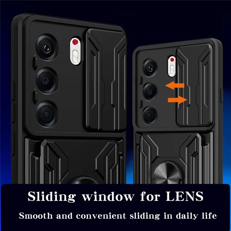 For TECNO Camon 40 Pro 5G Case PC + TPU Kickstand Phone Back Cover with Camera Slider - Black