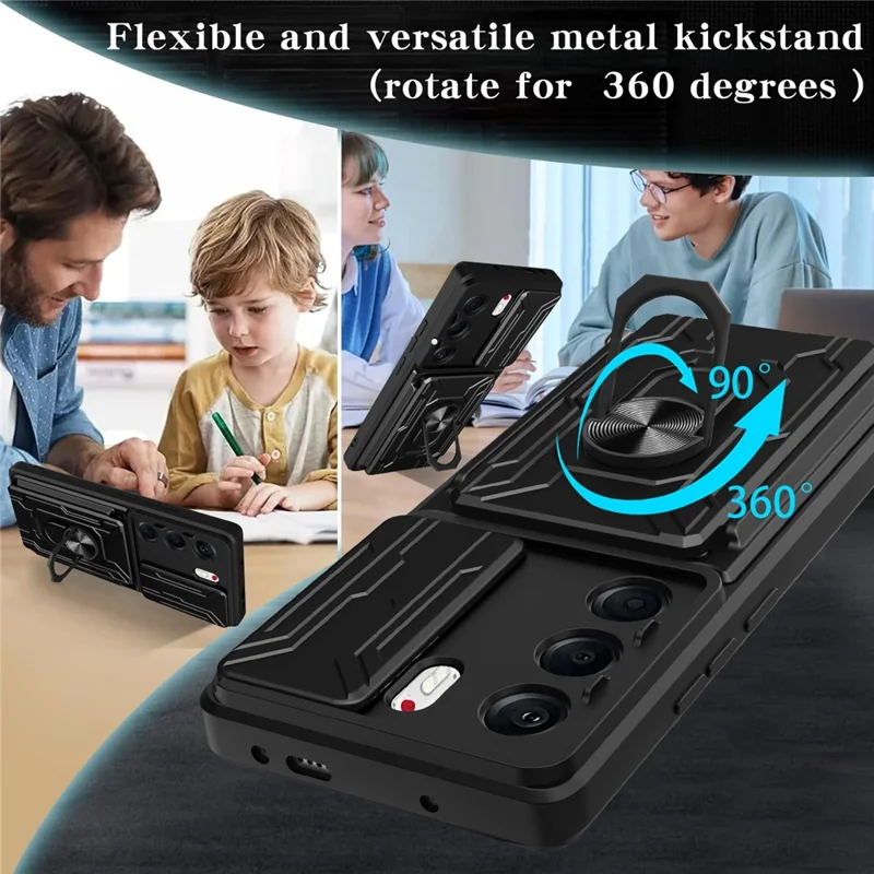 For TECNO Camon 40 Pro 5G Case PC + TPU Kickstand Phone Back Cover with Camera Slider - Black