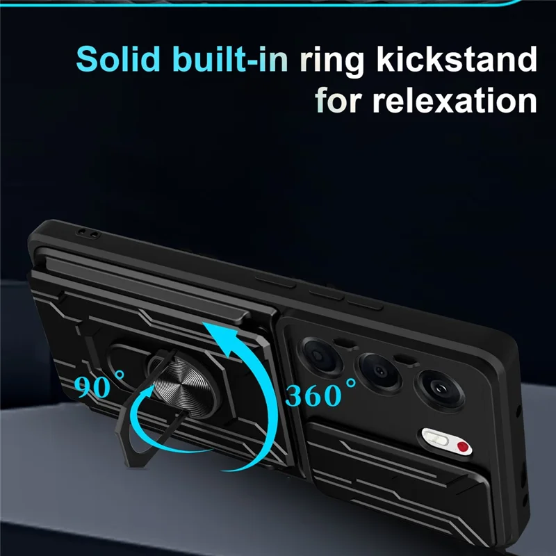 For TECNO Camon 40 Pro 5G Case PC + TPU Kickstand Phone Back Cover with Camera Slider - Black