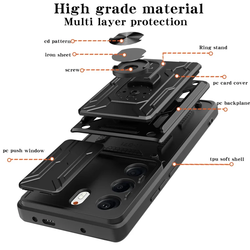 For TECNO Camon 40 Pro 5G Case PC + TPU Kickstand Phone Back Cover with Camera Slider - Black