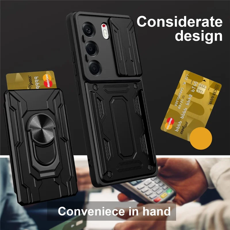 For TECNO Camon 40 Pro 5G Case PC + TPU Kickstand Phone Back Cover with Camera Slider - Black