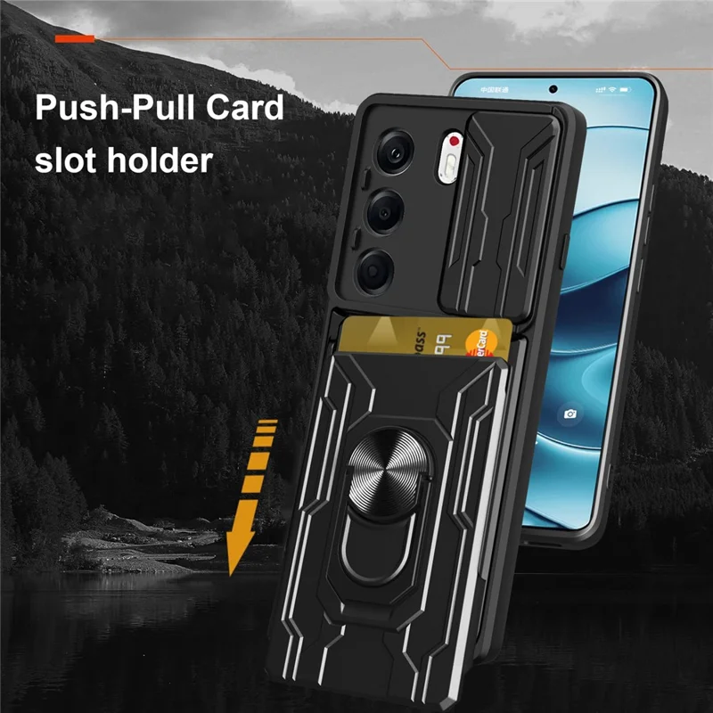 For TECNO Camon 40 Pro 5G Case PC + TPU Kickstand Phone Back Cover with Camera Slider - Black