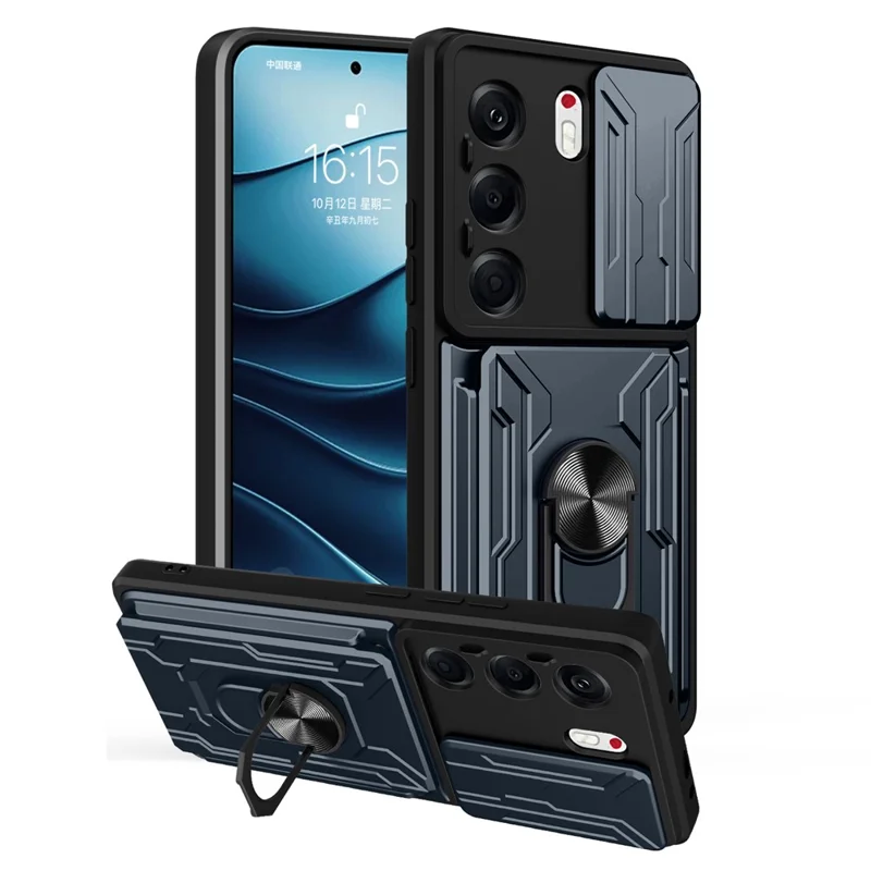 For TECNO Camon 40 Pro 5G Case PC + TPU Kickstand Phone Back Cover with Camera Slider - Titanium Grey