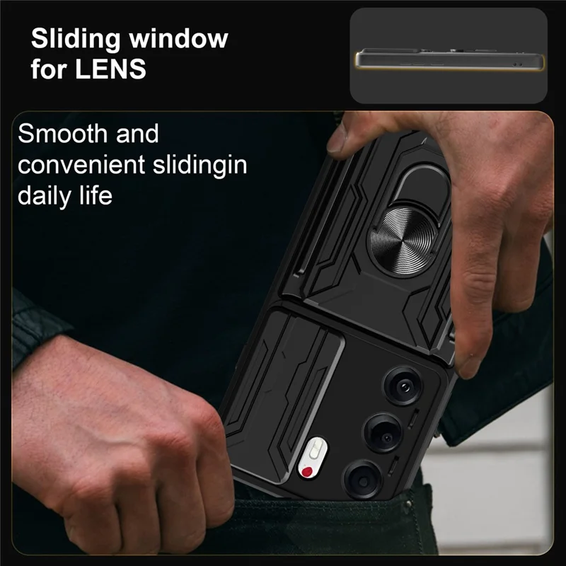 For TECNO Camon 40 Pro 5G Case PC + TPU Kickstand Phone Back Cover with Camera Slider - Titanium Grey