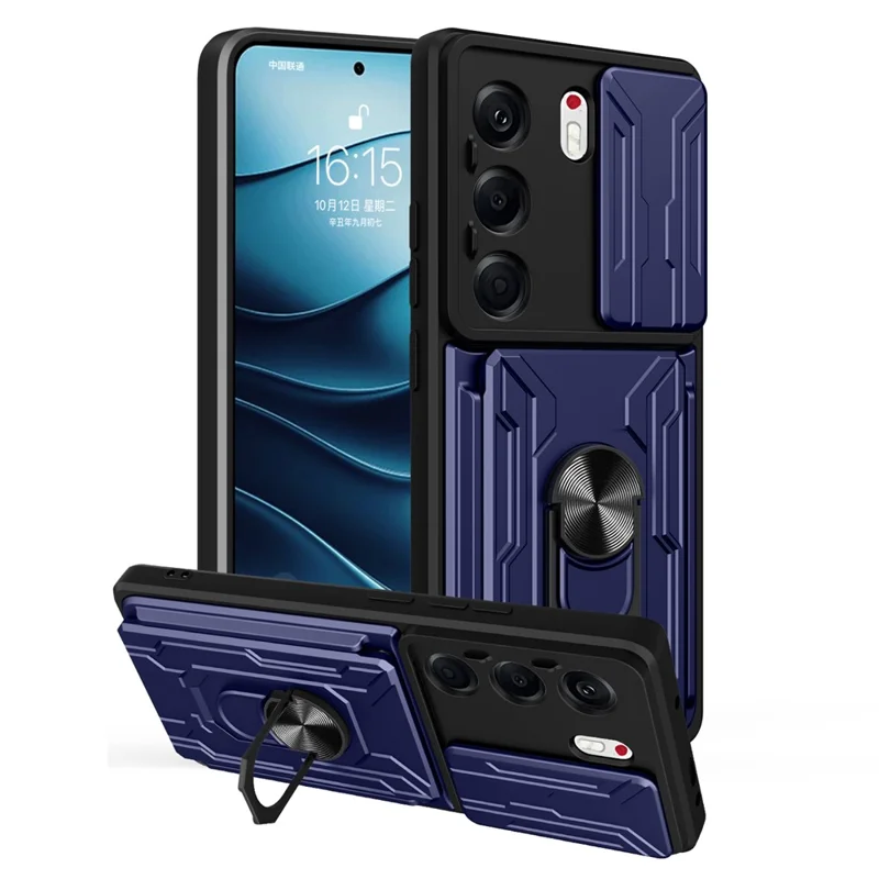 For TECNO Camon 40 Pro 5G Case PC + TPU Kickstand Phone Back Cover with Camera Slider - Sapphire