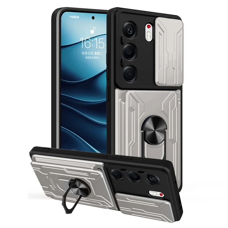 For TECNO Camon 40 Pro 5G Case PC + TPU Kickstand Phone Back Cover with Camera Slider - White