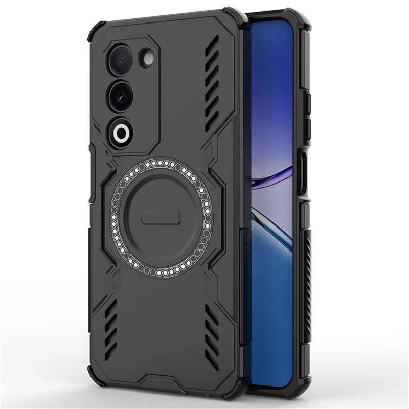 Per Oppo A5 5G Cover Magnetica Farfalla Armor Traforata con Dissipazione del Calore PC + TPU - Nero