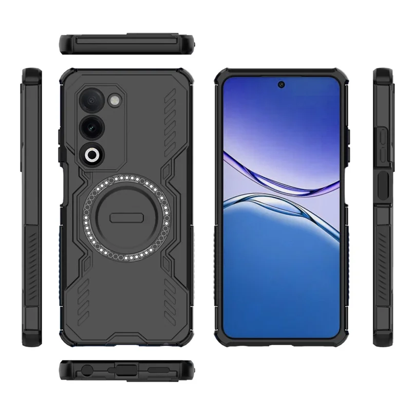 Per Oppo A5 5G Cover Magnetica Farfalla Armor Traforata con Dissipazione del Calore PC + TPU - Nero