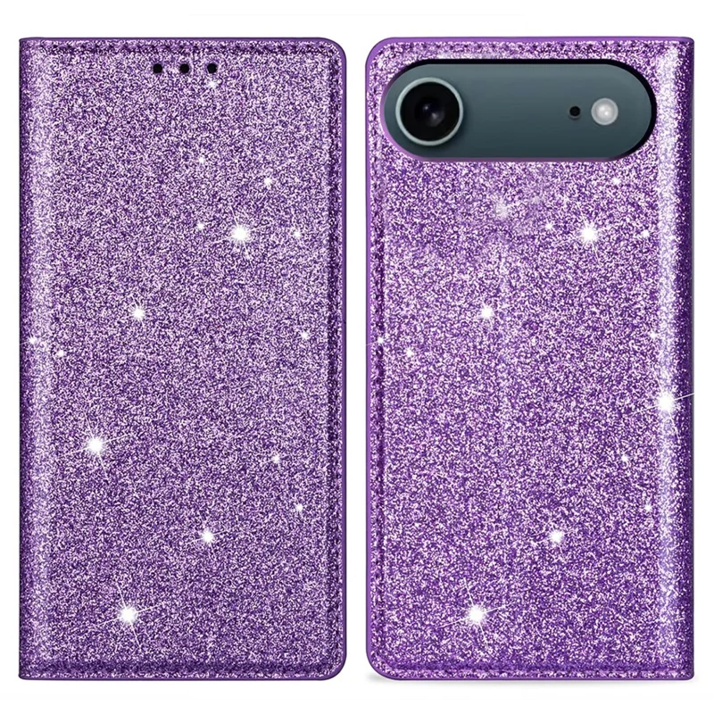 Für iPhone 17 Air Hülle Glitzernd PU-Leder + TPU Kartenfach Handyhülle - Lila