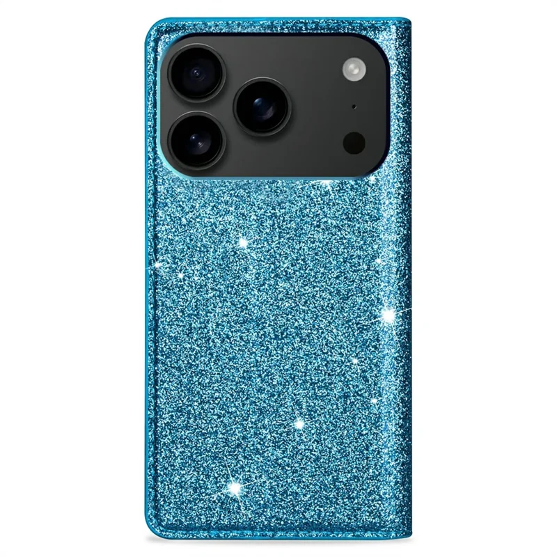 Voor iPhone 17 Pro hoesje Glitter PU leer + TPU met kaartvak - Blauw