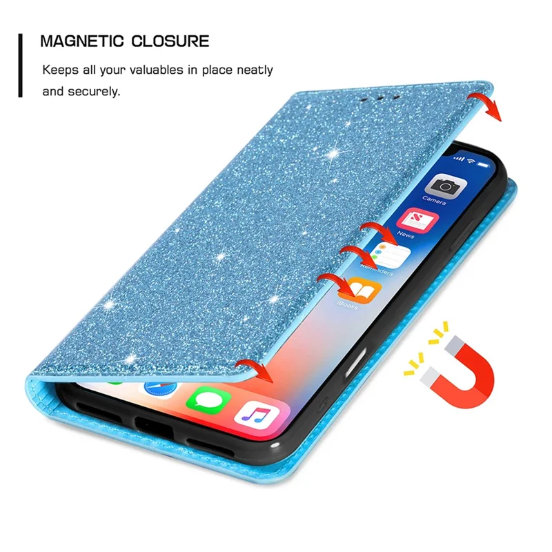 Voor iPhone 17 Pro Max hoesje Glitter PU leer + TPU met kaartvakje - Blauw