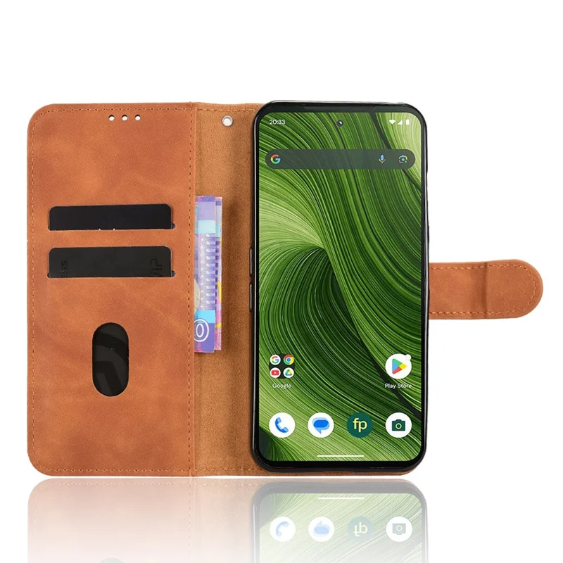 Für Fairphone 6 Lederhülle mit Echtleder-Feeling, Fallschutz, Brieftaschenfunktion, Flip-Handyhülle - Braun